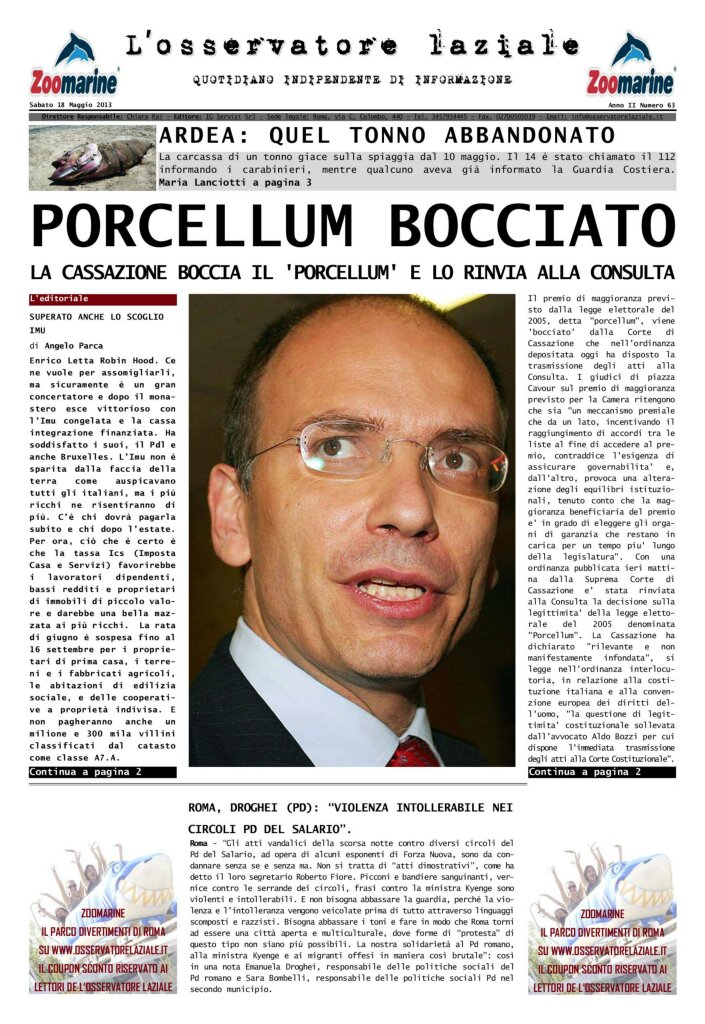 L'osservatore d'Italia edizione del 18 Maggio 2013